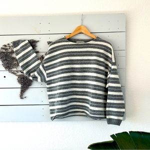 All Saints CASSIA wool and alpaca blend oversized striped sweater | gray/white